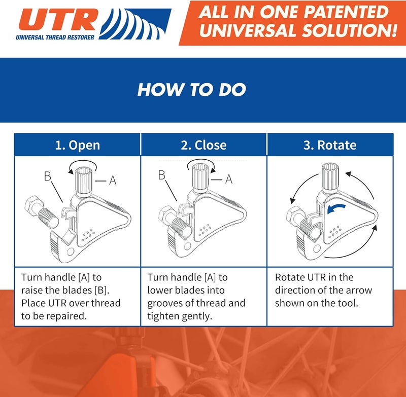 UTR - Universal Thread Restorer. External Thread Repair Tool. Easily Replaces hundreds of Dies. Automatically chases threads within range 5/32" - 1/2",4-13 mm. All In One Patented Universal Solution! - Image 5